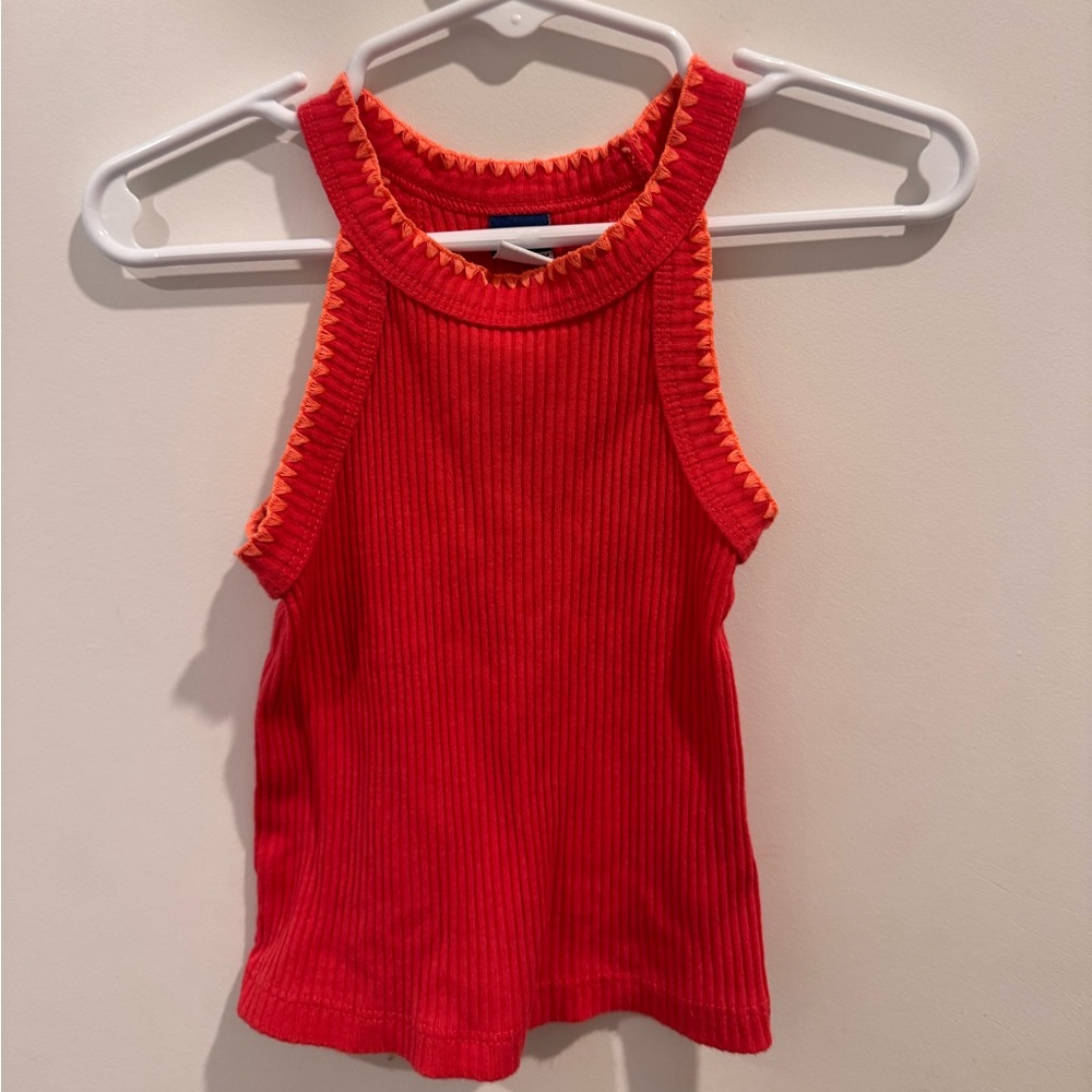 Pink Ribbed Tank with Orange Trim